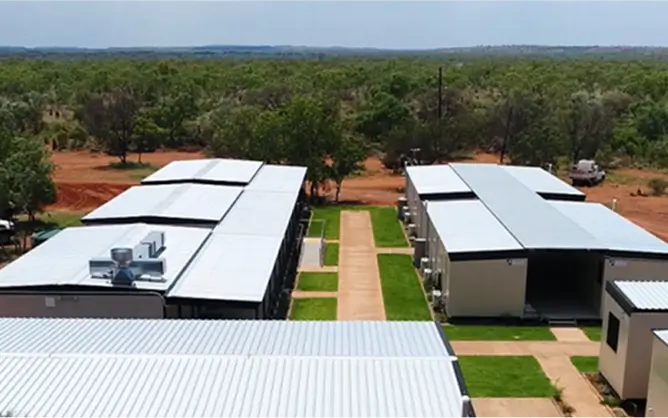 Aerial view of modular buildings.