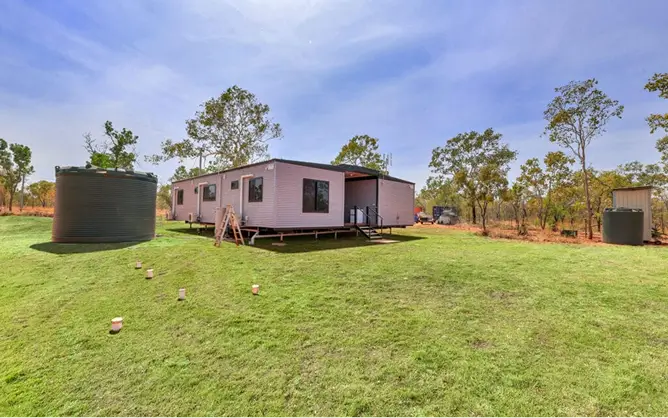 Modern modular home in a rural setting.