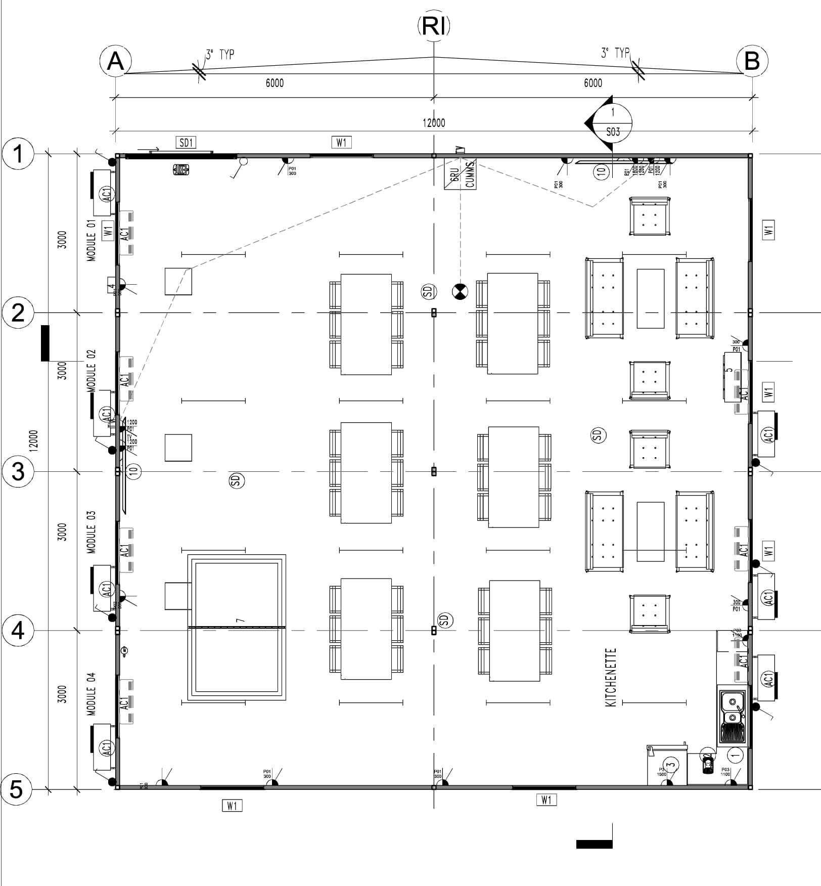 Modular 12 x 12 metre recreation room
