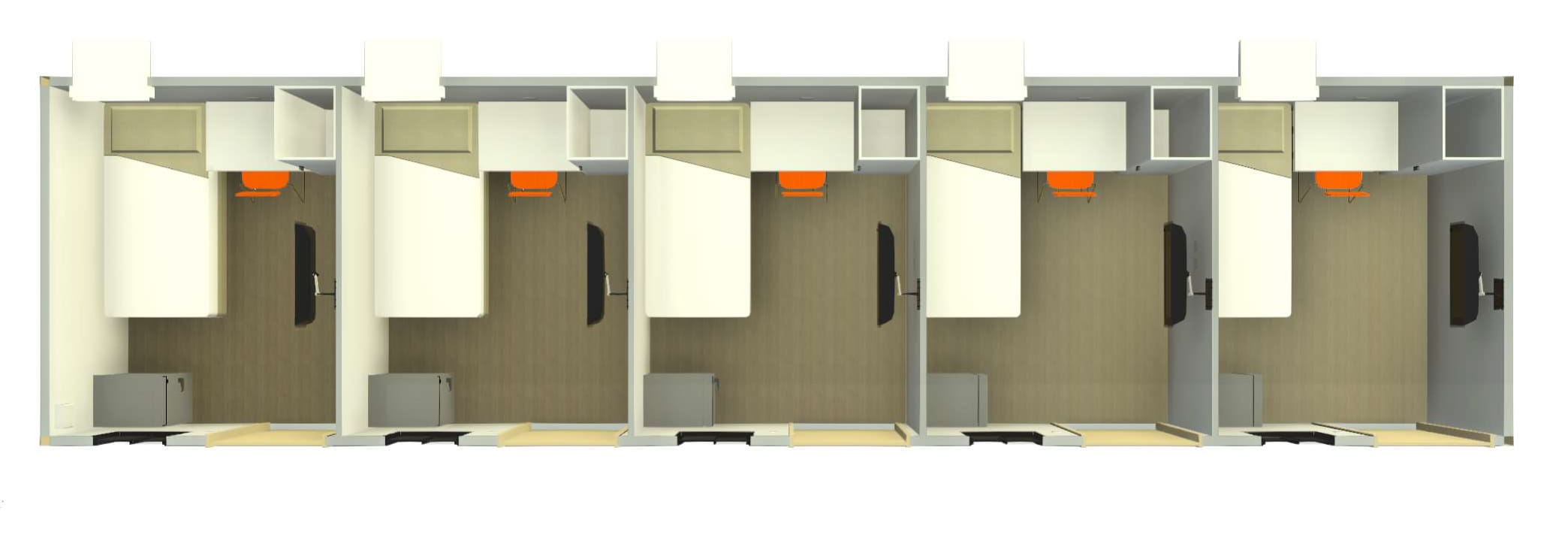 12 x 3 metre five person modular bunkhouse
