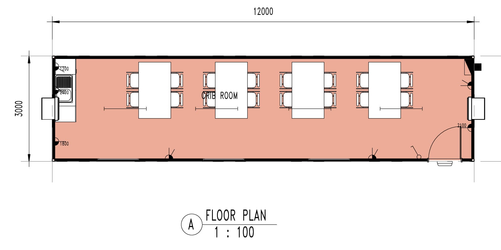 12x3m Crib Room floor plan