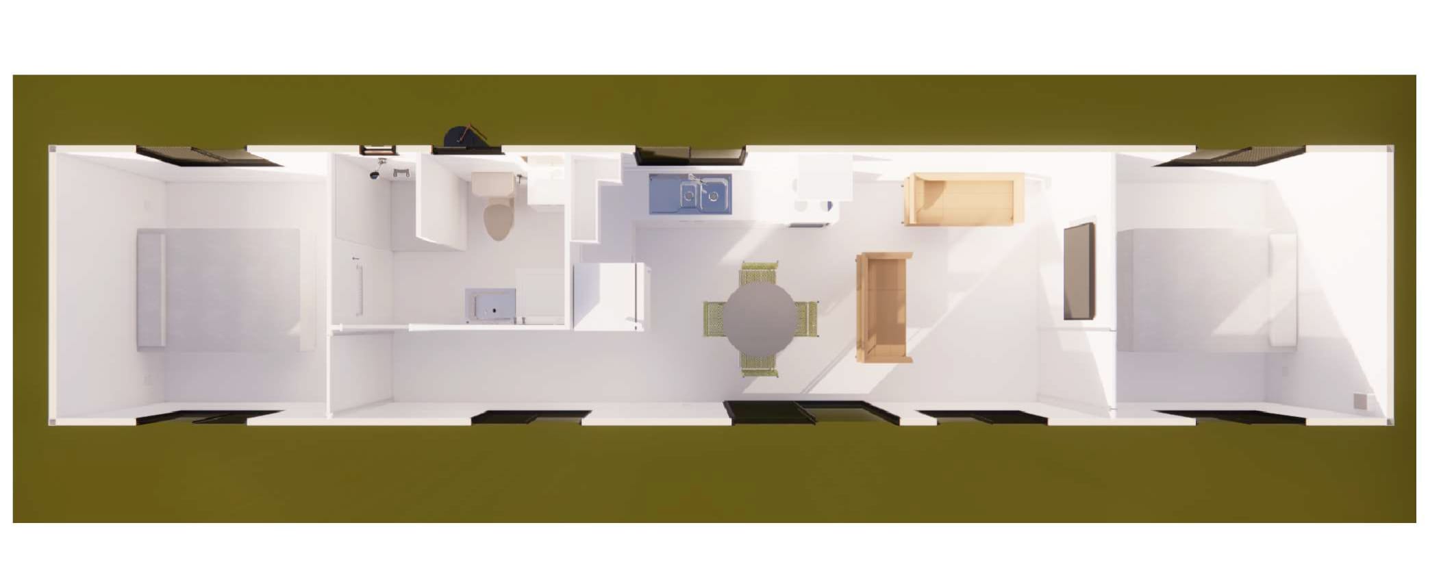 14.4 x 3 metre two person modular bunkhouse