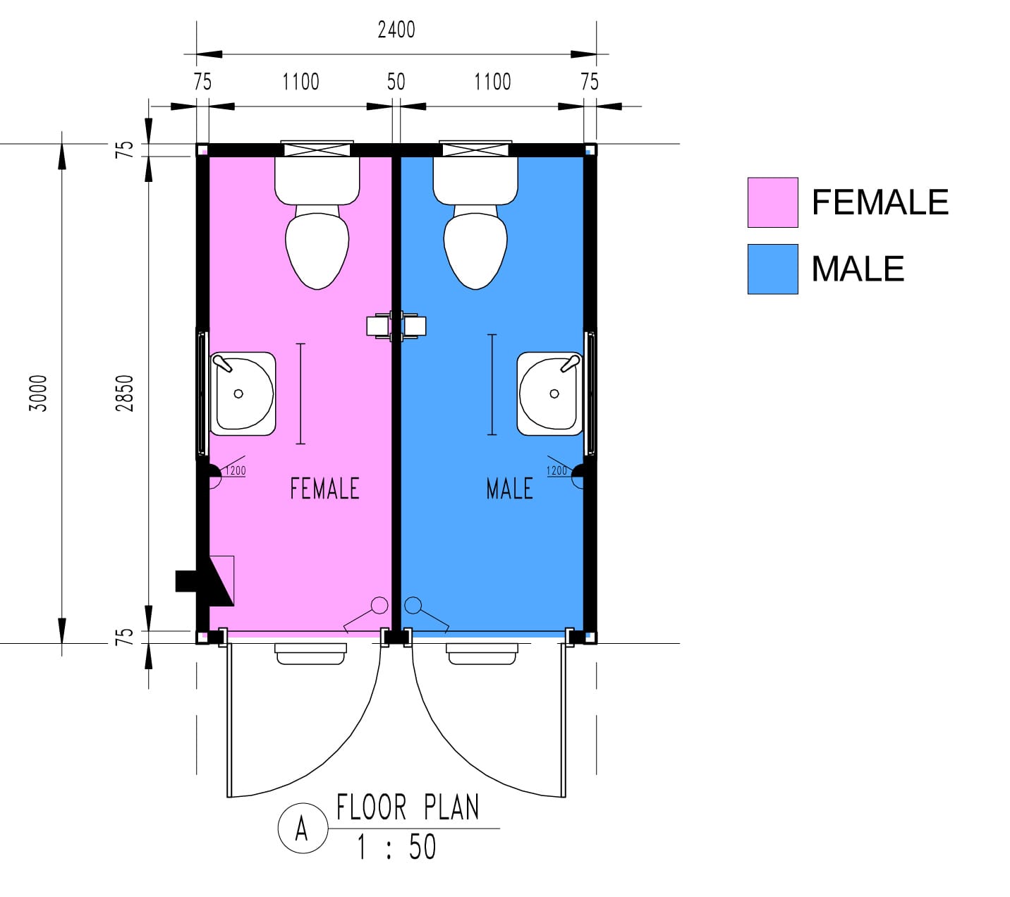 Male & Female Toilet floor plan
