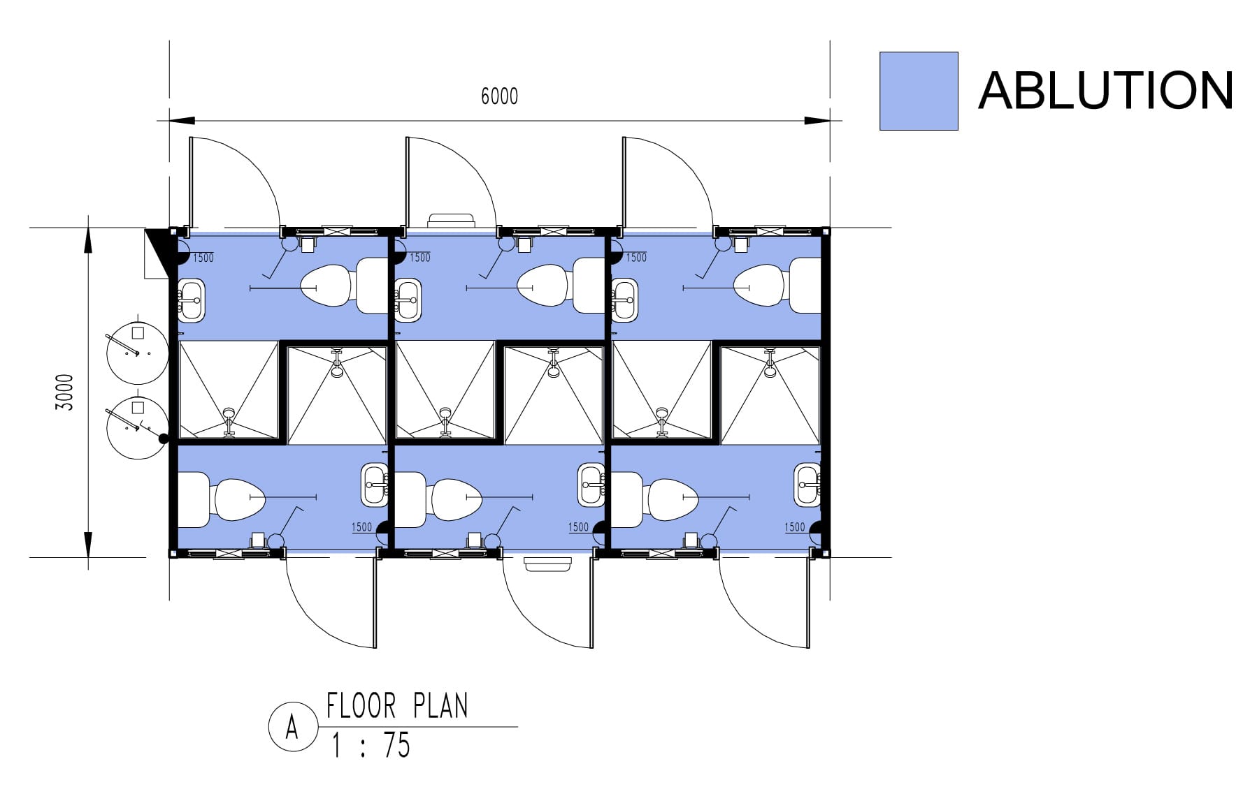 Classic 6 Room Ablution floor plan