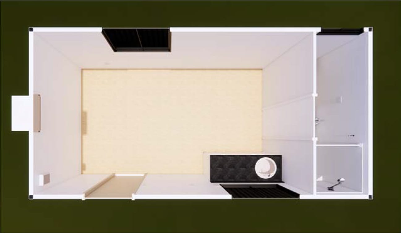 Modular open plan site building with ensuite toilet