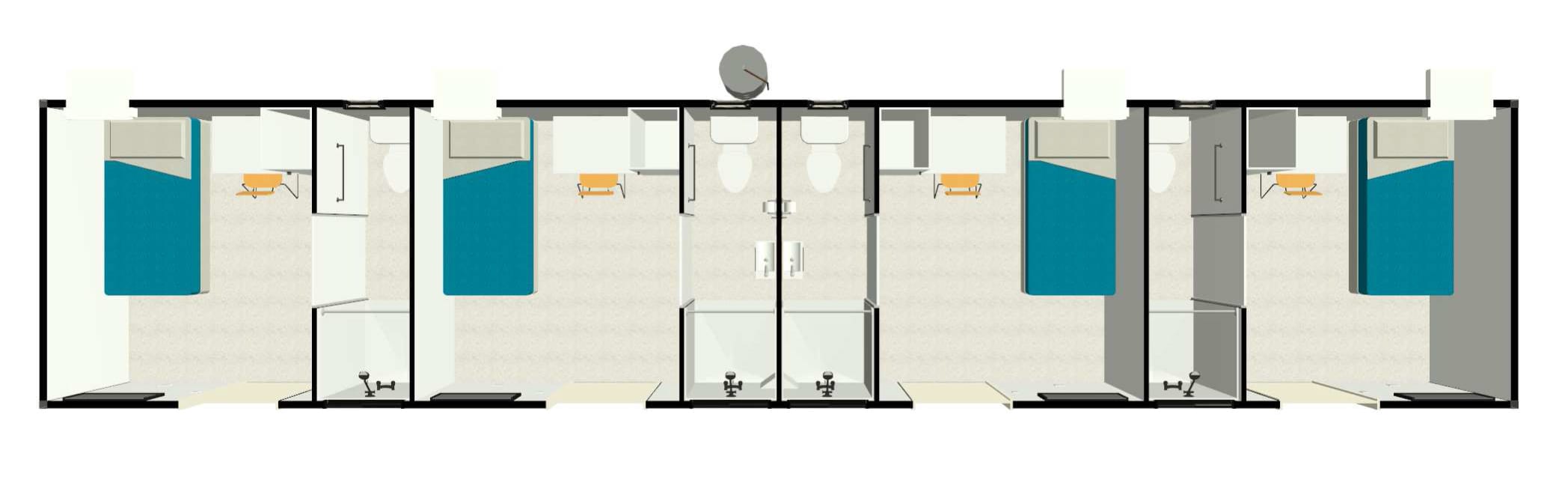 14.4 x 3 metre four person modular bunkhouse with ensuites