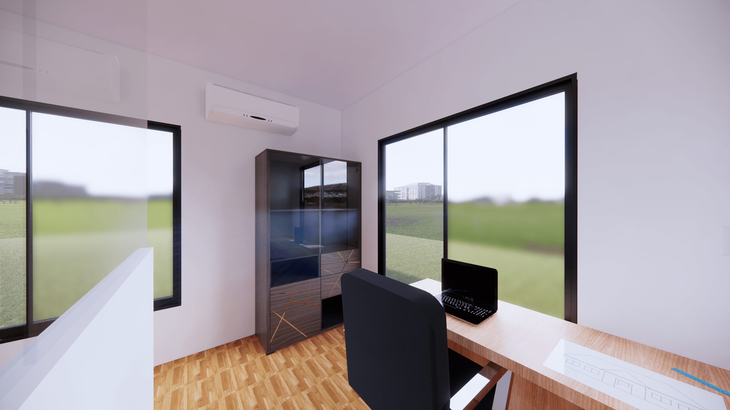 The Roper modular home, office
