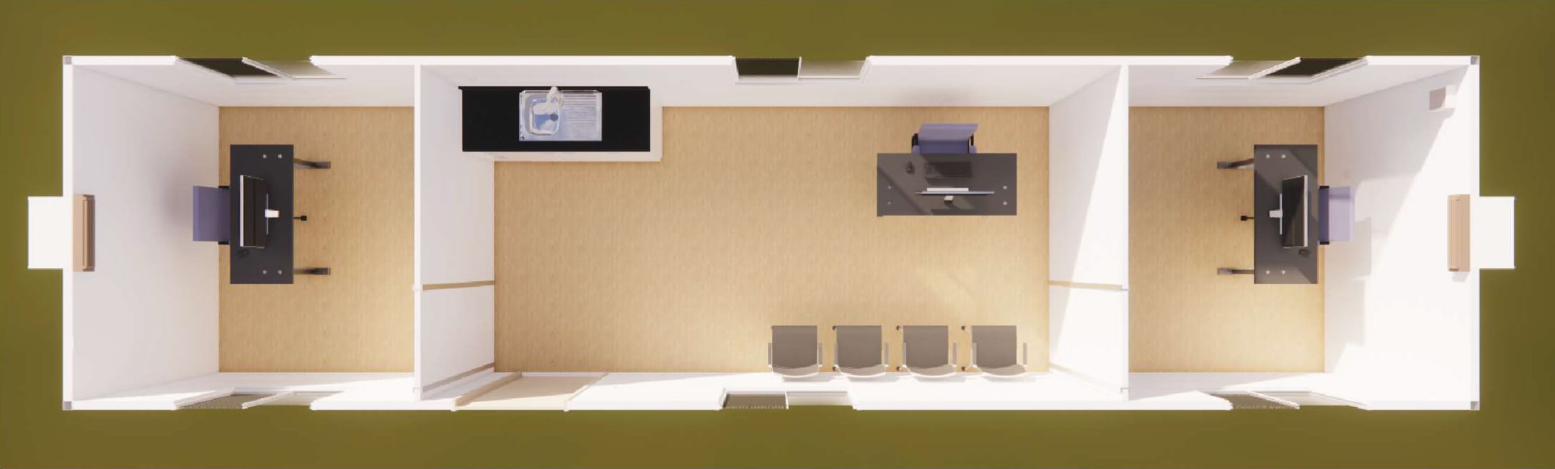 12 x 3 metre modular office with kitchenette