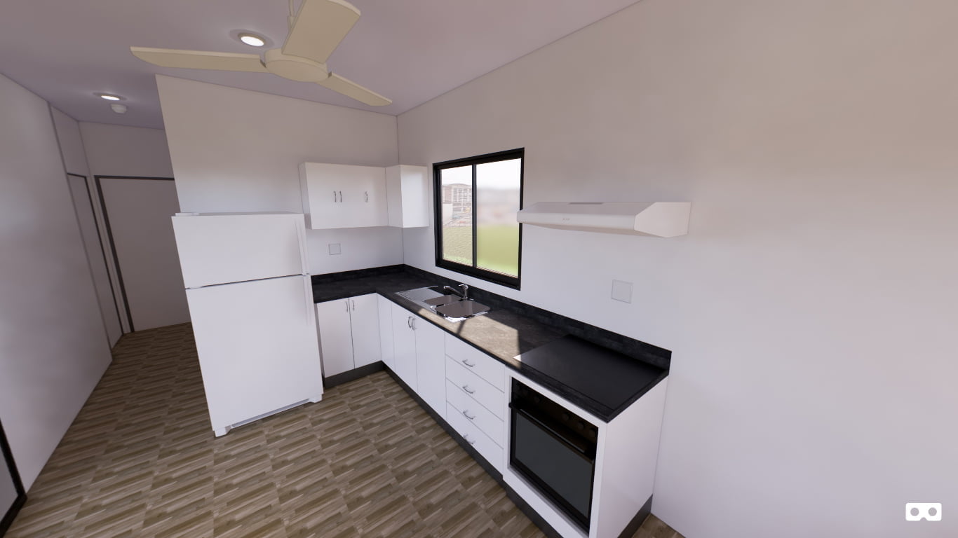 360 degree panoramic view of the kitchen in The Daly modular home