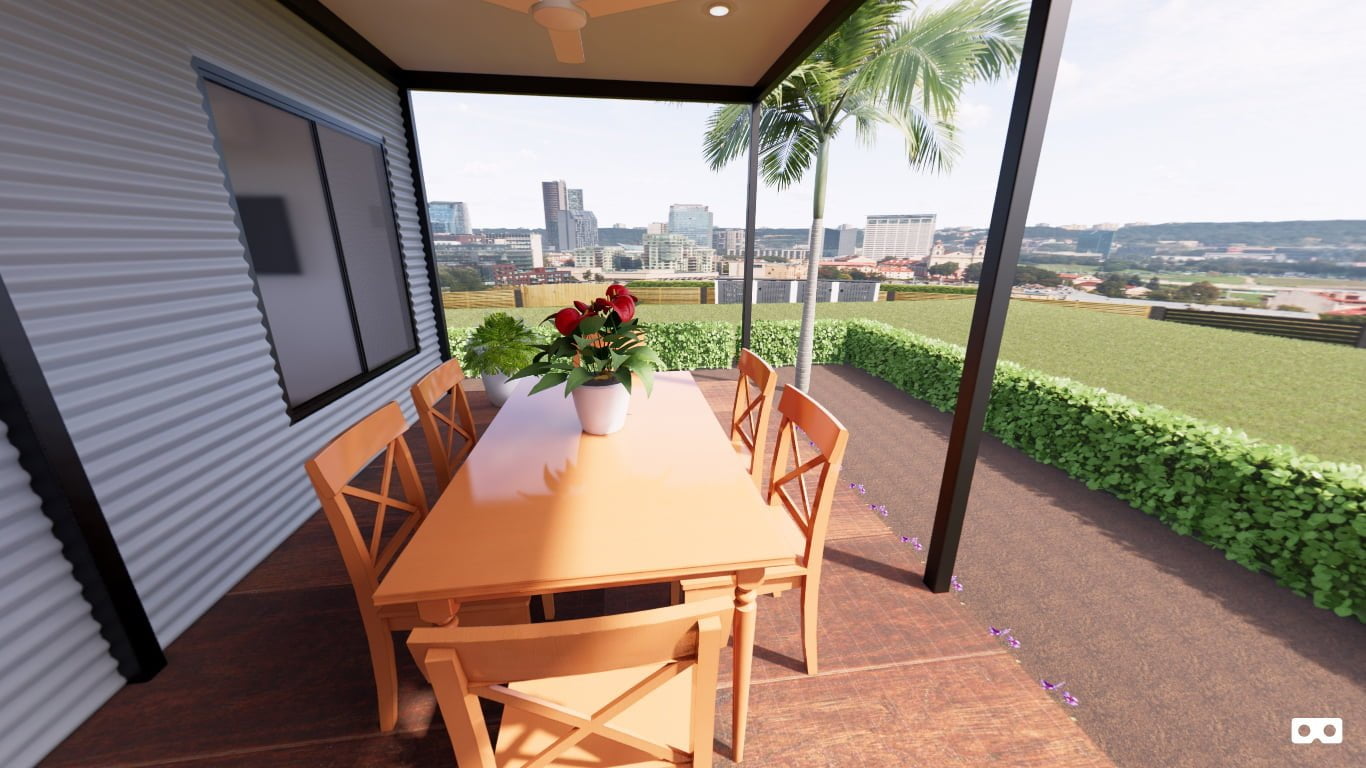 360 degree panoramic view of the veranda in The Daly modular home