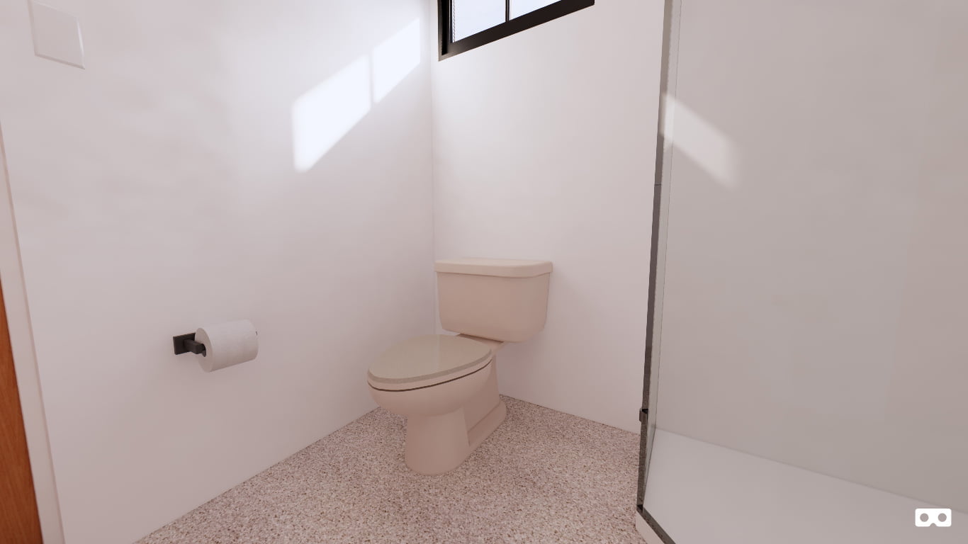 360 degree panoramic view of the bathroom in The Finnis modular home