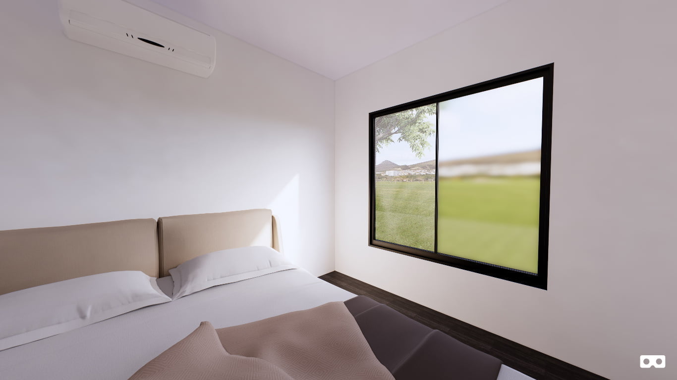 360 degree panoramic view of the bedroom in The Finnis modular home