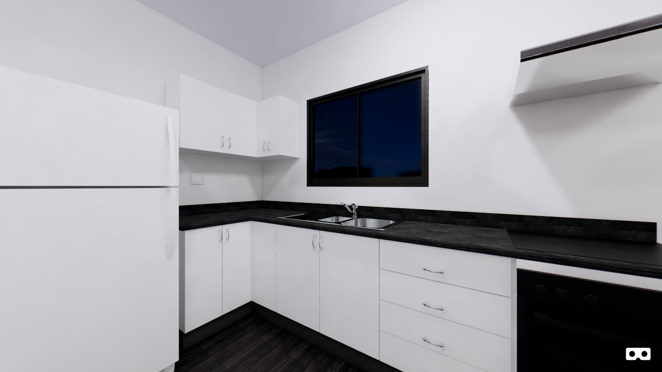 360 degree panoramic view of the kitchen in The Finnis modular home