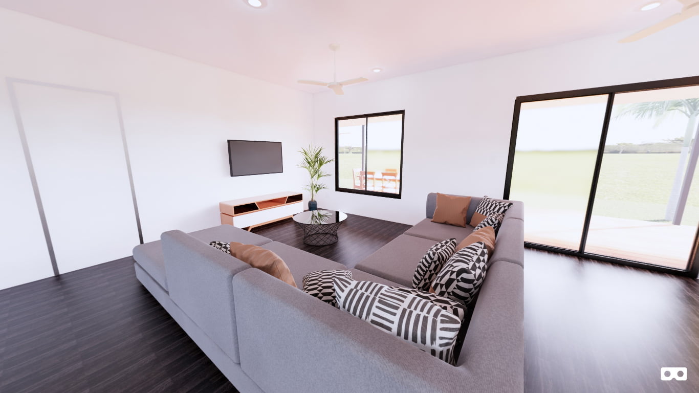 360 degree panoramic view of the living area in The Finnis modular home