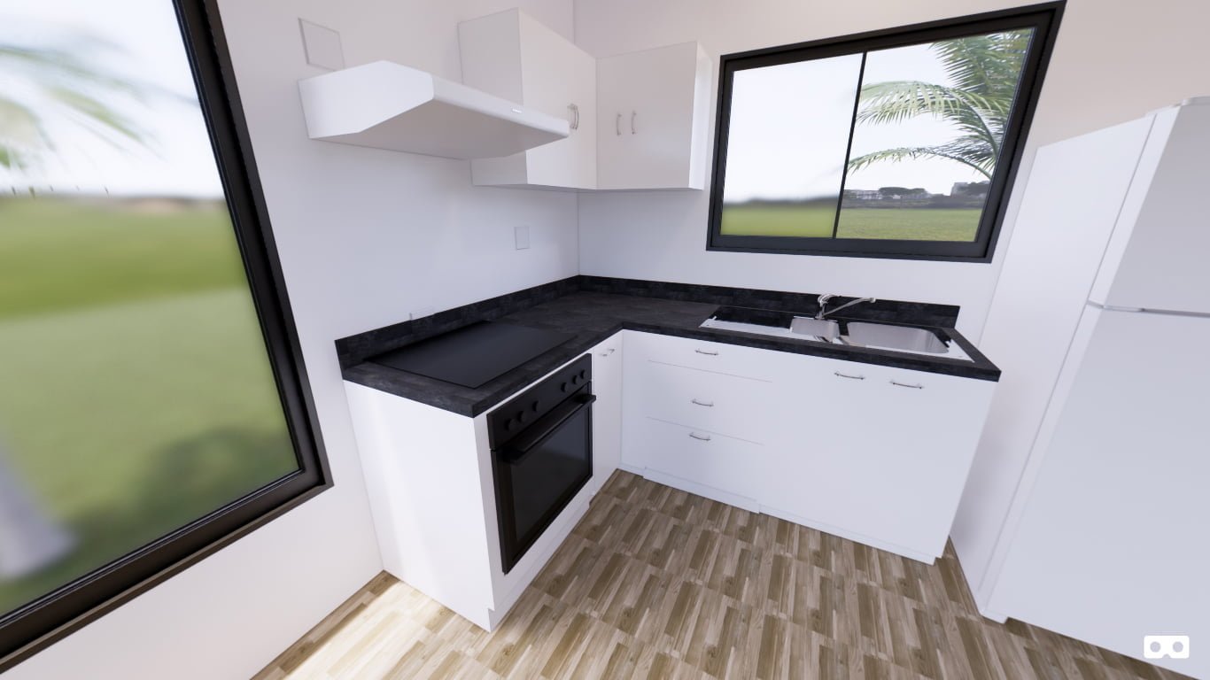 360 degree panoramic view of the kitchen in The Kakadu modular home
