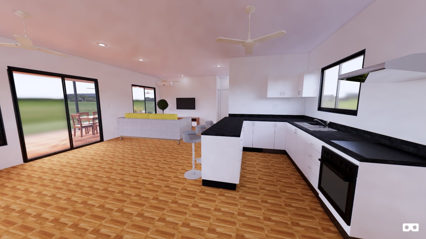 360 degree panoramic view of the kitchen in The Roper modular home