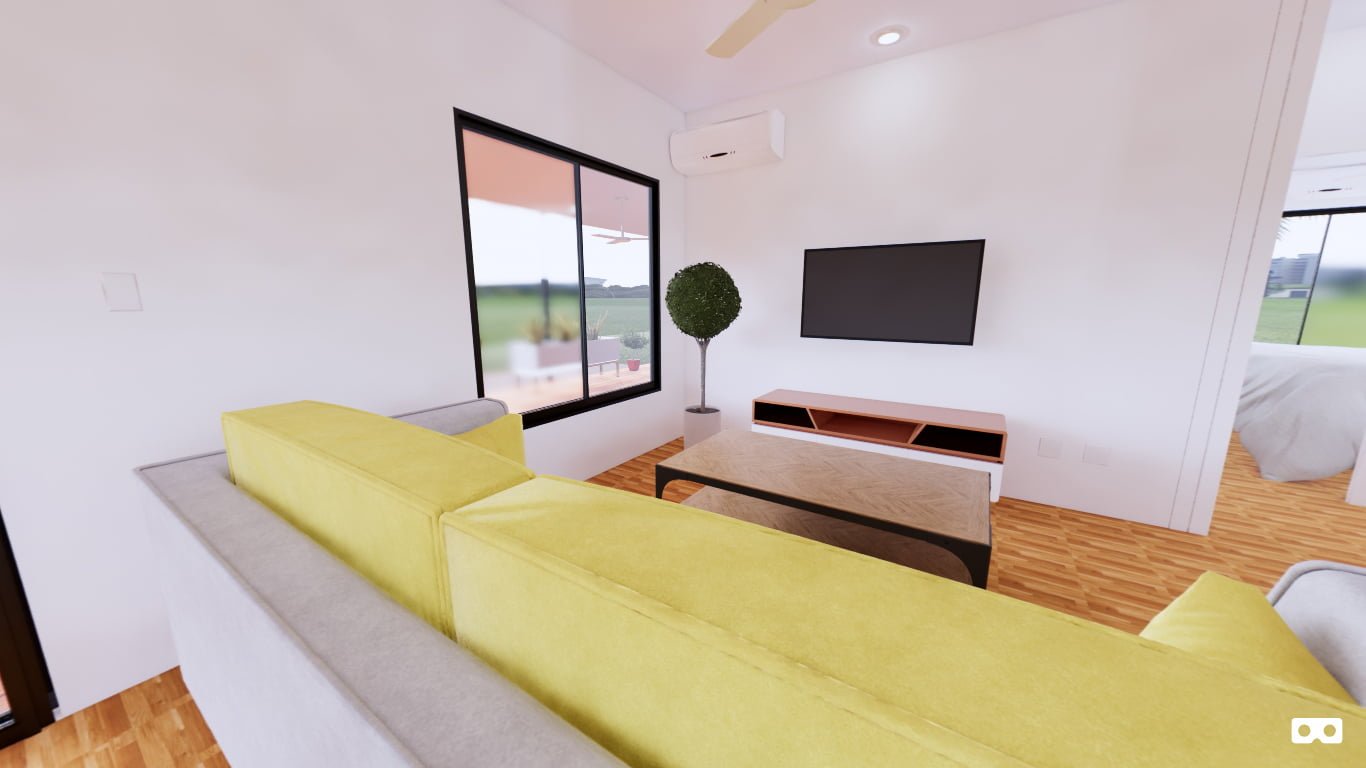 360 degree panoramic view of the living area in The Roper modular home