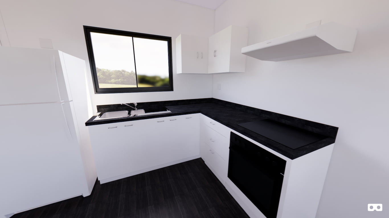 360 degree panoramic view of the kitchen in The Waratah modular home